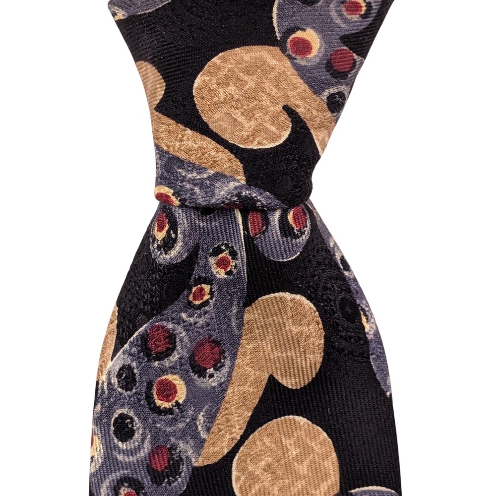 VTG Robert Talbott Best of Class Tie Mens OS Black Gold Silk Abstract Paisley
